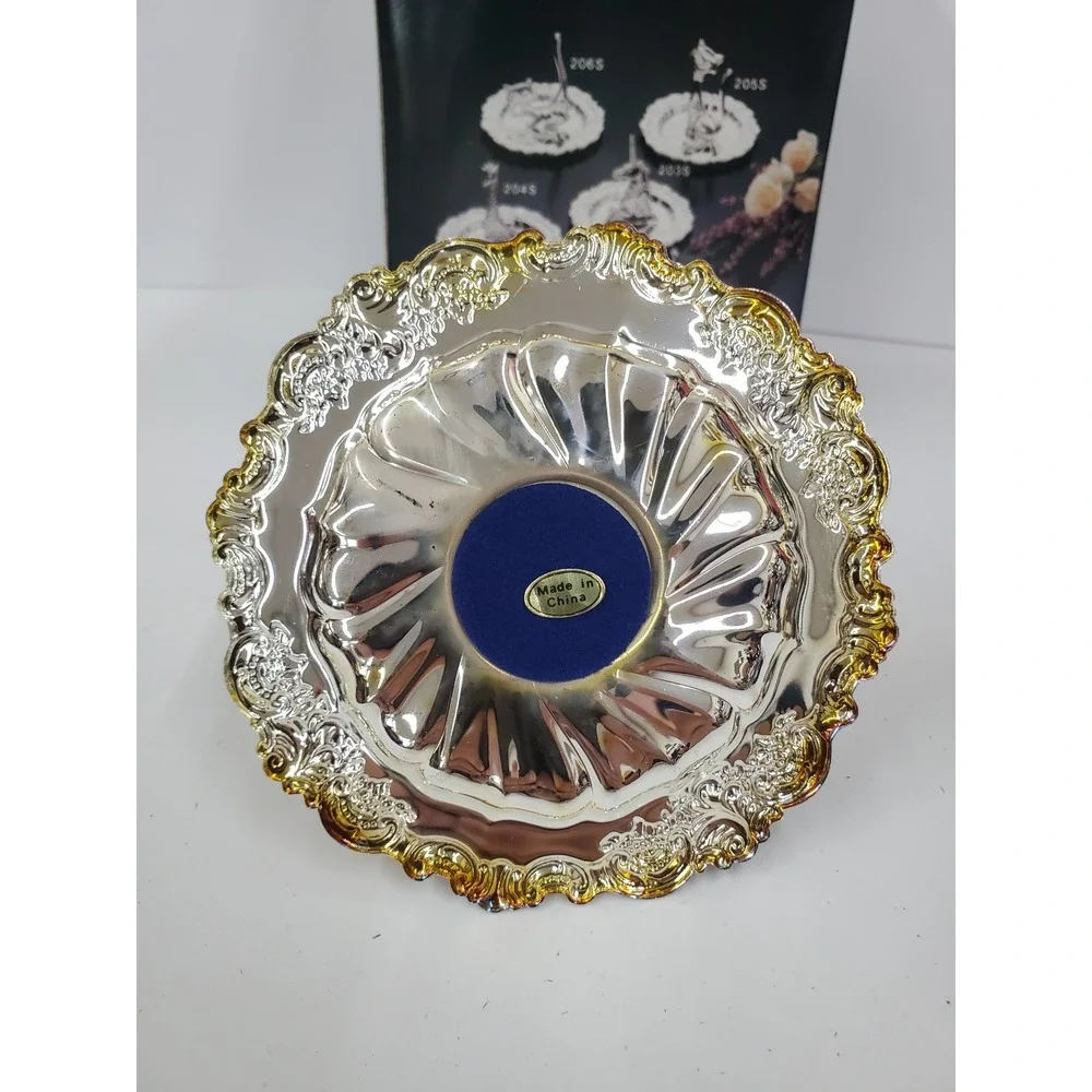Vintage Silver Tone Swan Ring Holder Iridescent Jewelry Dish Trinket Tray Boxed
